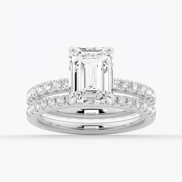 Emerald Cut Moissanite Engagement Ring With Eternity Pave Band