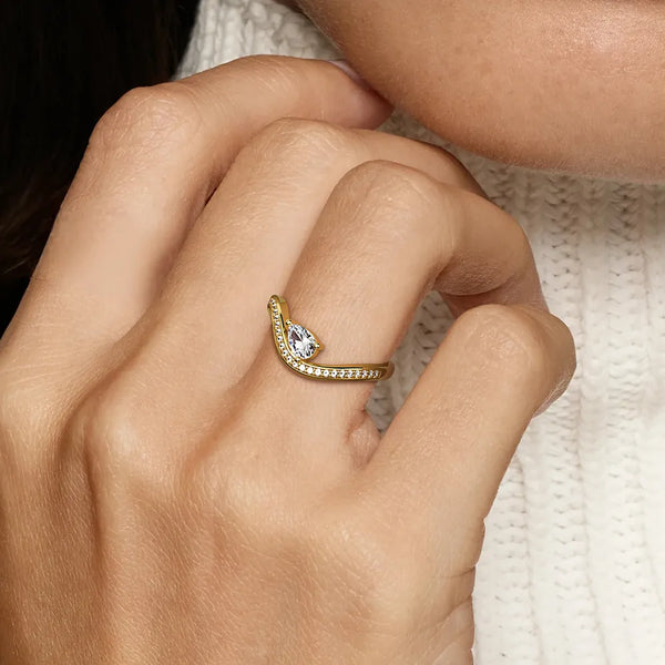 Pear Shaped Solitaire Pavé Wave Promise Ring