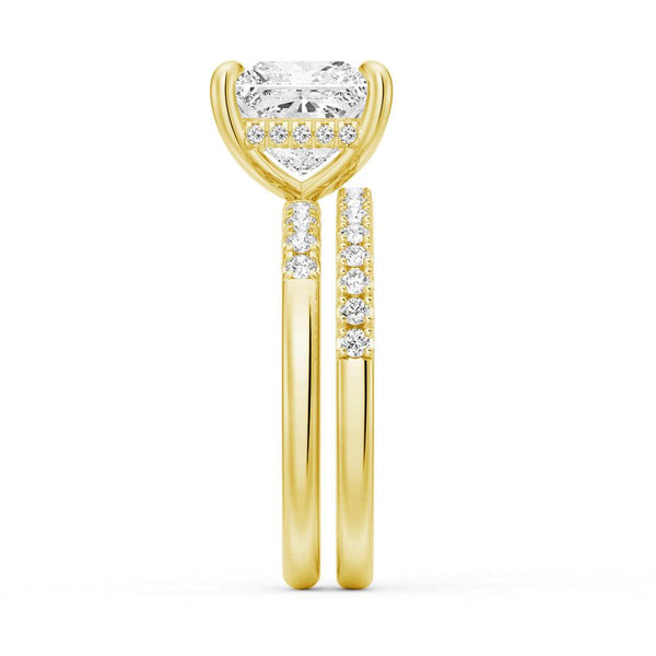 Princess Cut Hidden Halo Moissanite Couple's Ring Set with Men's Wedding Band