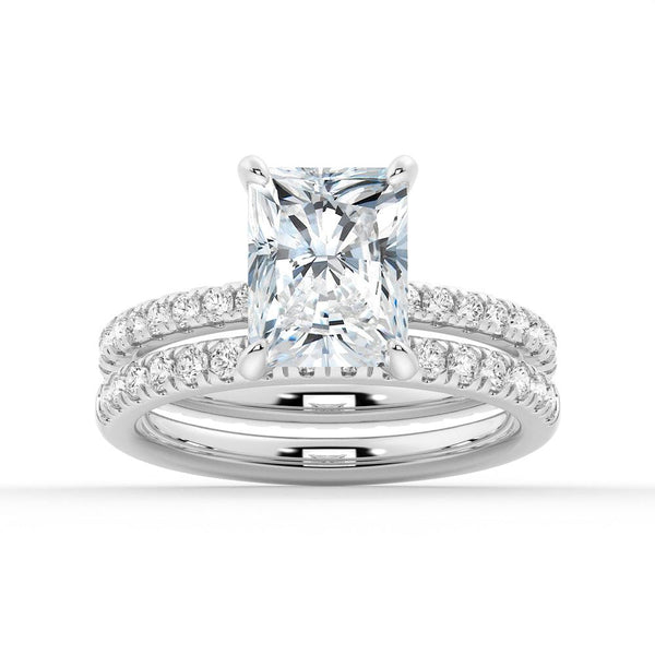 Solitaire Radiant Cut Moissanite Ring Set with Matching Wedding Band