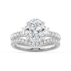 Three Stone Oval & Half Moon Moissanite Engagement Ring with Pavé Band