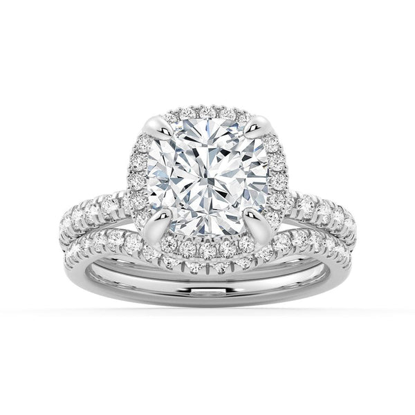 Half Eternity Cushion Cut Moissanite Halo Engagement Ring
