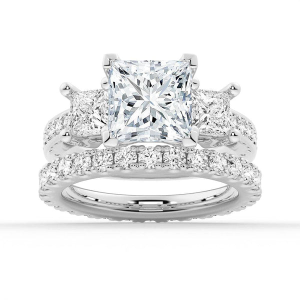 Princess Shaped Three Stone Moissanite Engagement Ring