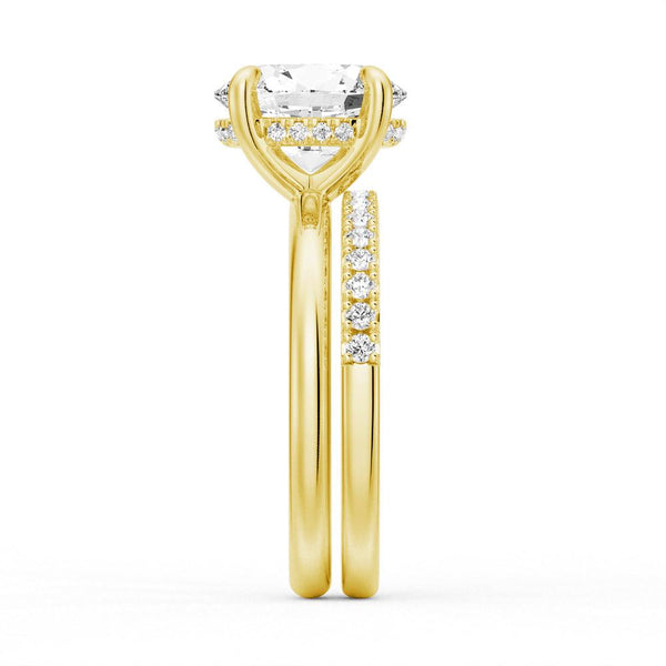 Oval Solitaire Hidden Halo Moissanite Ring Set with Matching Stacking Band