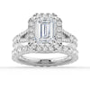 Emerald Cut Split Shank Moissanite Halo Engagement Ring