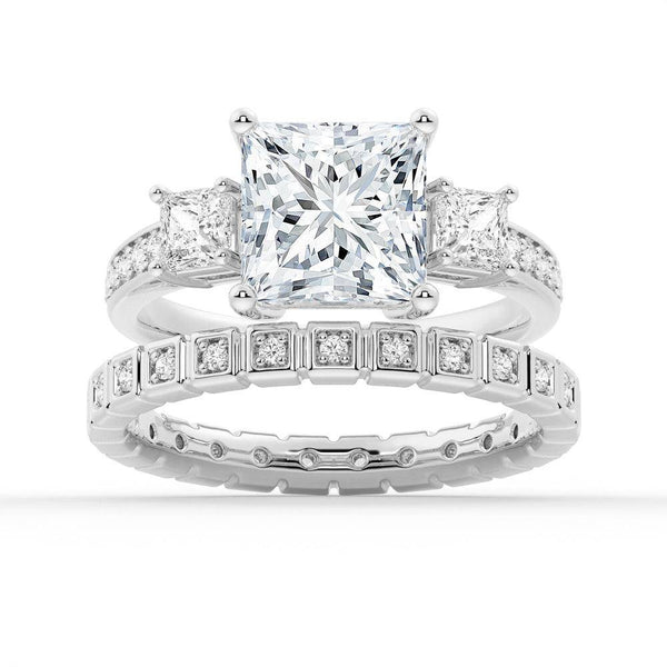 Three Stone Princess Shaped Moissanite Engagement Ring