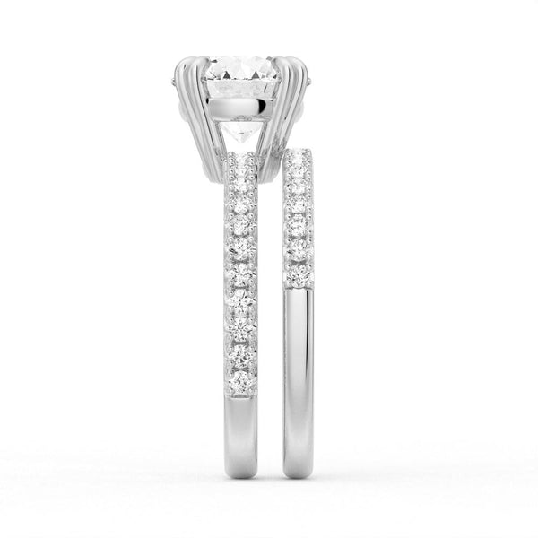 Round Cut Moissanite Ring Set with Matching Stacking Band