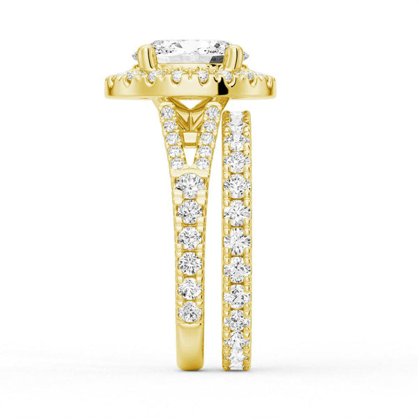 Oval Cut Split Shank Moissanite Halo Engagement Ring