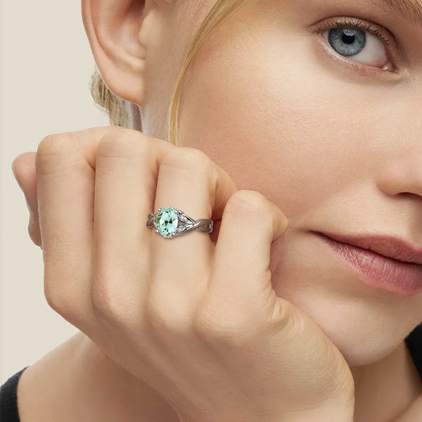 Twisted Halo Mint-Green Sapphire Ring with Milgrain Accents