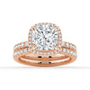 Cushion Cut Halo Moissanite Engagement Ring Set with Matching Wedding Band