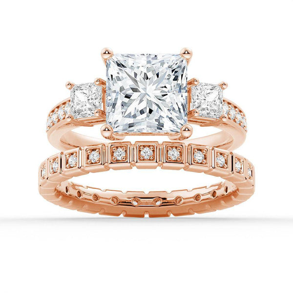 Three Stone Princess Shaped Moissanite Engagement Ring