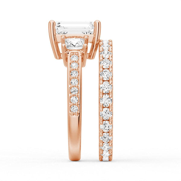 Emerald Shaped Three Stone Engagement Ring