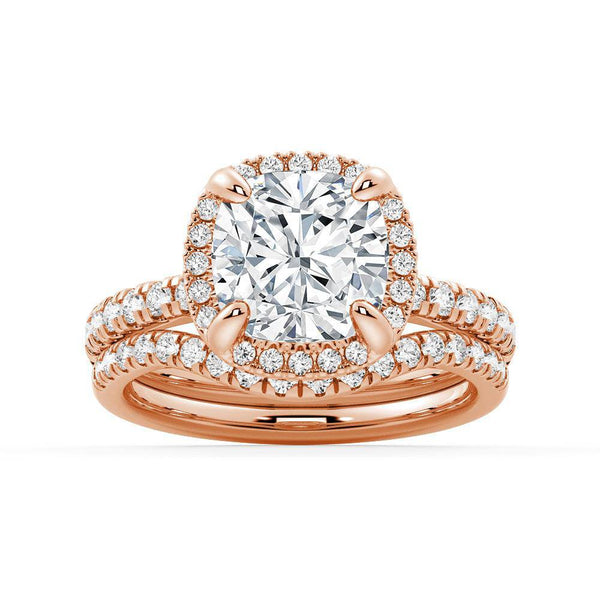 Half Eternity Cushion Cut Moissanite Halo Engagement Ring