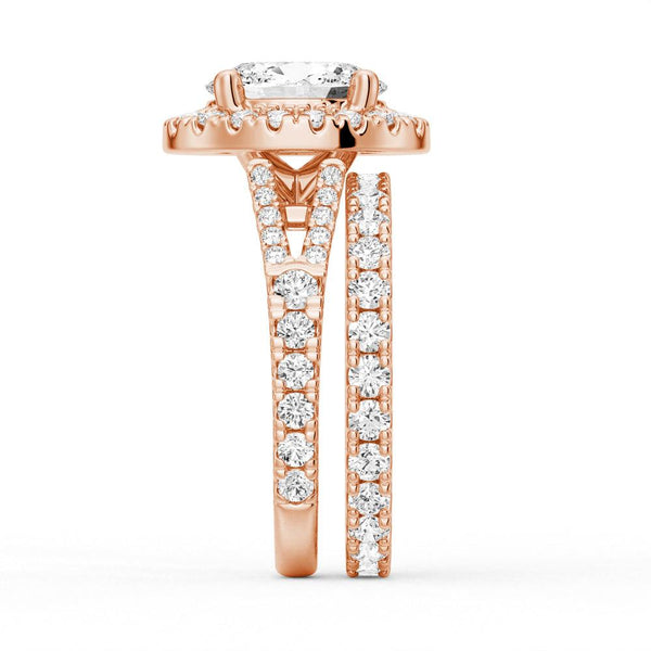 Oval Cut Split Shank Moissanite Halo Engagement Ring