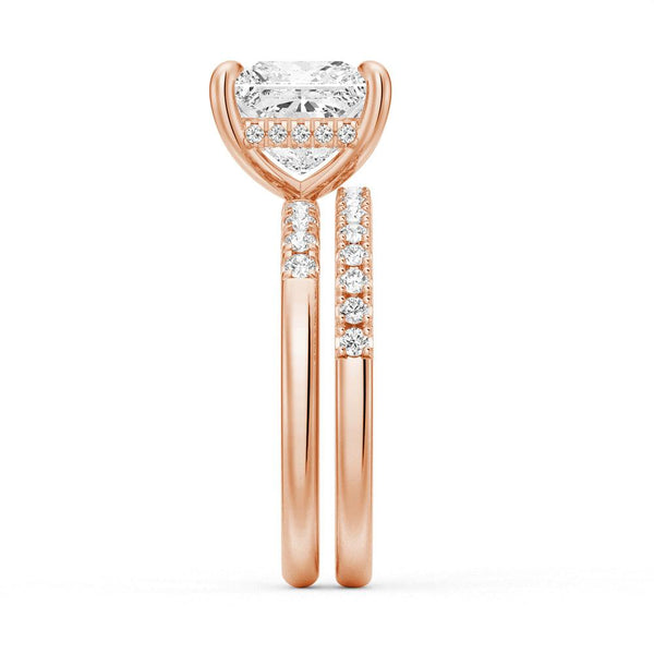 Princess Cut Hidden Halo Moissanite Ring Set with Matching Wedding Band