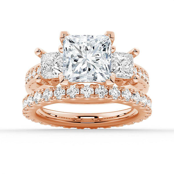 Princess Shaped Three Stone Moissanite Engagement Ring