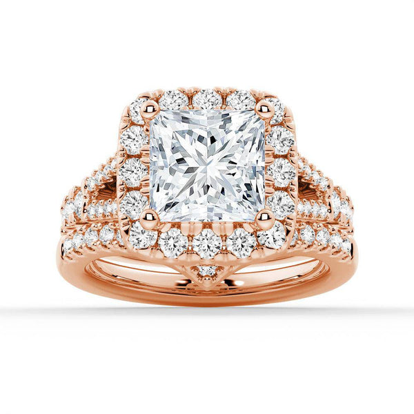 Princess Cut Split Shank Moissanite Halo Engagement Ring