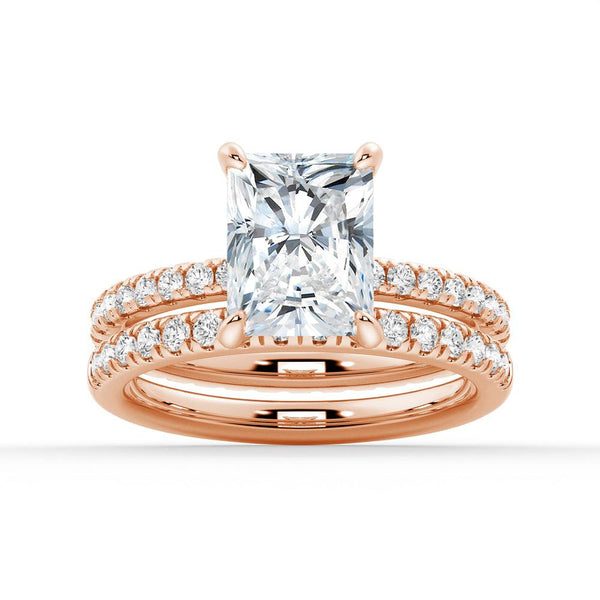 Solitaire Radiant Cut Moissanite Ring Set with Matching Wedding Band