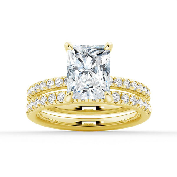 Solitaire Radiant Cut Moissanite Ring Set with Matching Stacking Band
