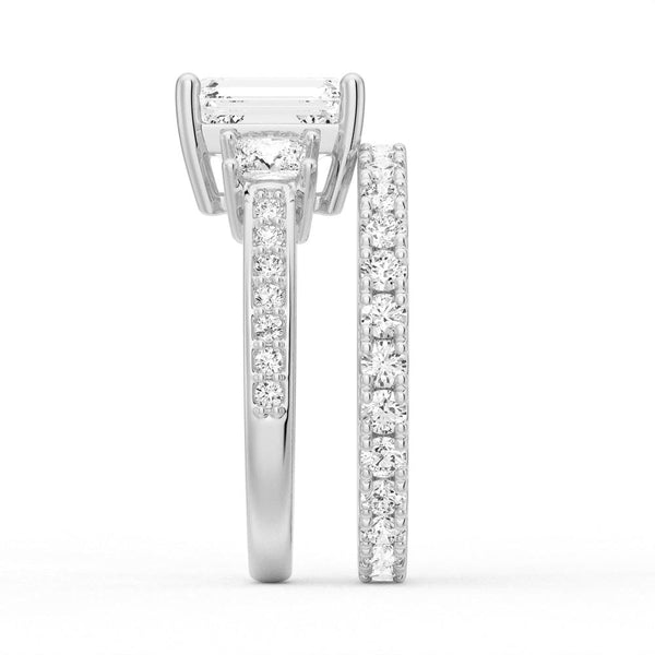 Emerald Shaped Three Stone Engagement Ring