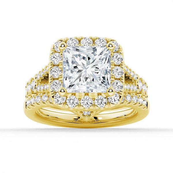 Princess Cut Split Shank Moissanite Halo Engagement Ring