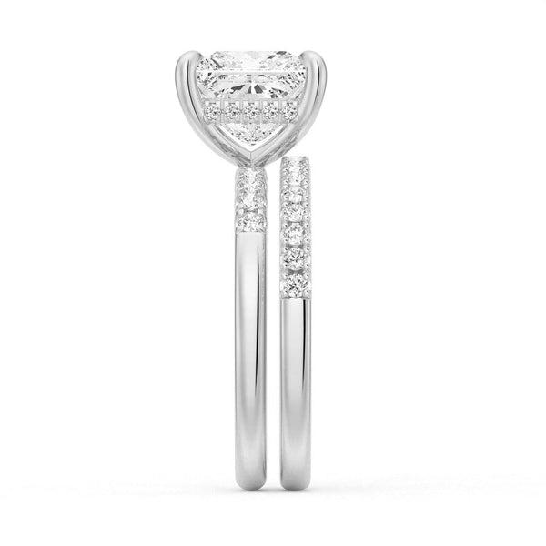 Princess Cut Hidden Halo Moissanite Couple's Ring Set with Men's Wedding Band