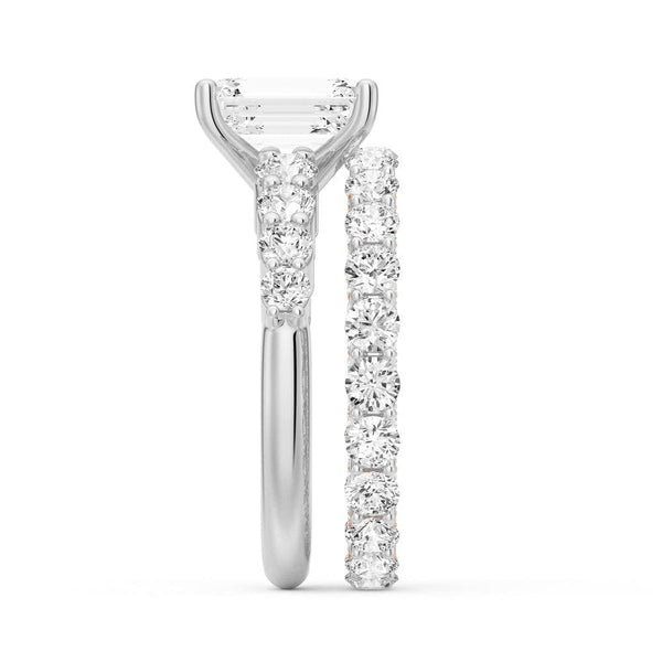 Classic Shared Prong Emerald Cut Moissanite Engagement Ring