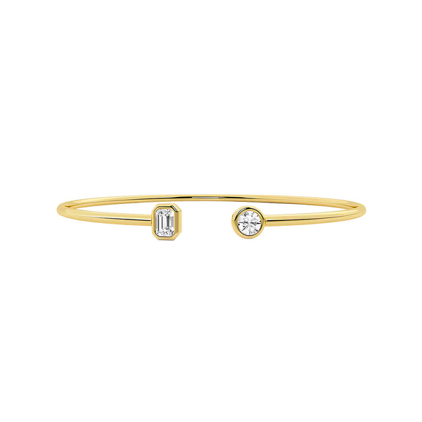Round and Emerald Lab Grown Diamond Open Bangle Bracelet