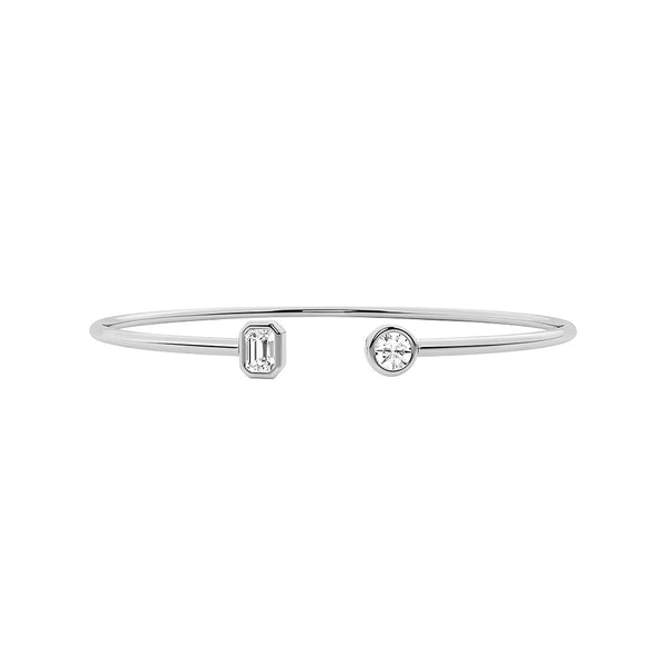 Round and Emerald Lab Grown Diamond Open Bangle Bracelet