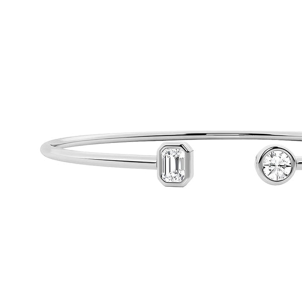 Round and Emerald Lab Grown Diamond Open Bangle Bracelet
