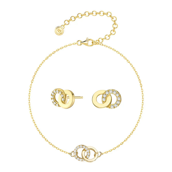 Interlocking Dual Hoop Earrings And Bracelet Set
