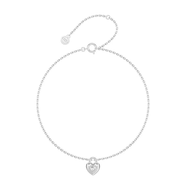 Love Lock Heart Bracelet with Solitaire Moissanite Charm