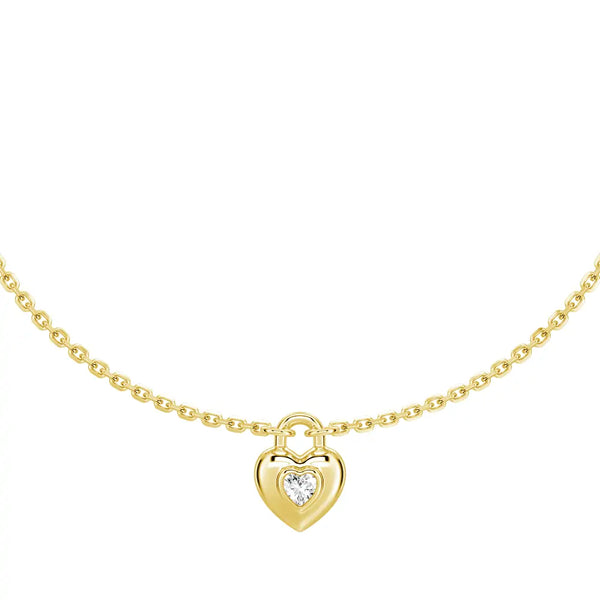 Love Lock Heart Solitaire Moissanite Pendant Necklace And Bracelet Set