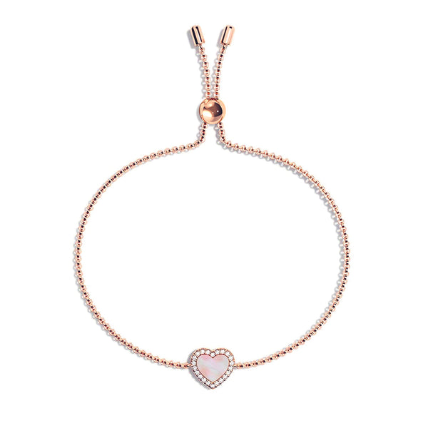 Pink Mother of Pearl & Moissanite Heart Bracelet