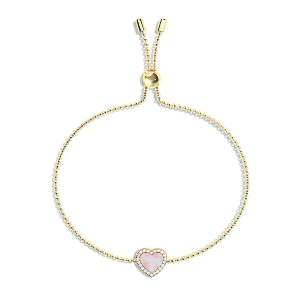 Pink Mother of Pearl & Moissanite Heart Bracelet