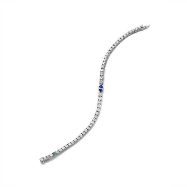 Moissanite Tennis Bracelet with Sapphire & Emerald Accents