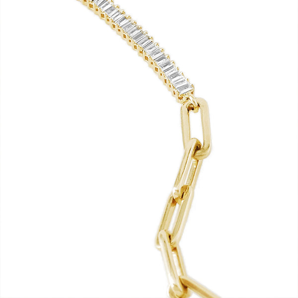 Baguette Cut Moissanite and Paperclip Chain Bracelet