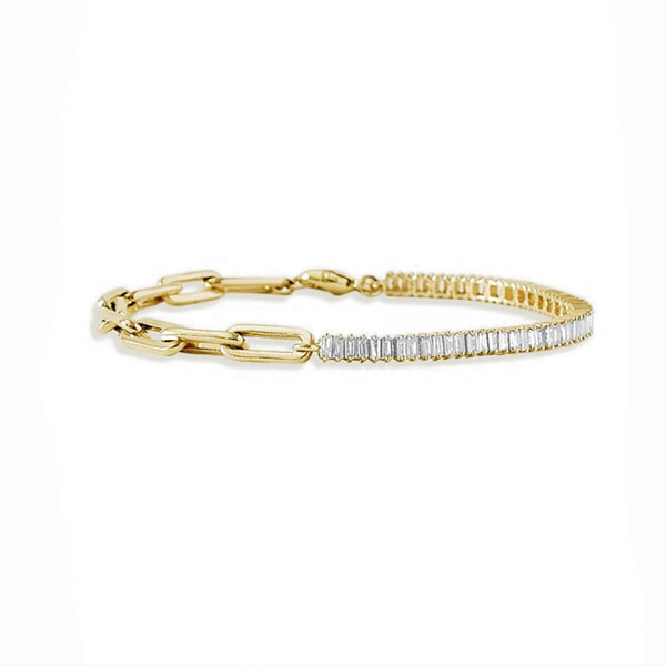 Baguette Cut Moissanite and Paperclip Chain Bracelet