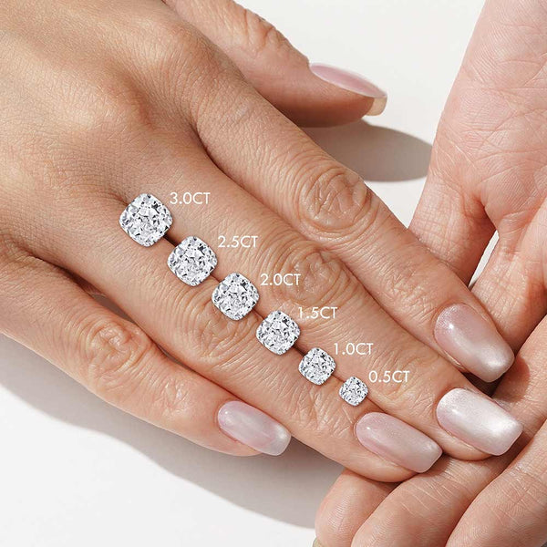 Cushion Cut Moissanite Engagement Ring With Hidden Halo