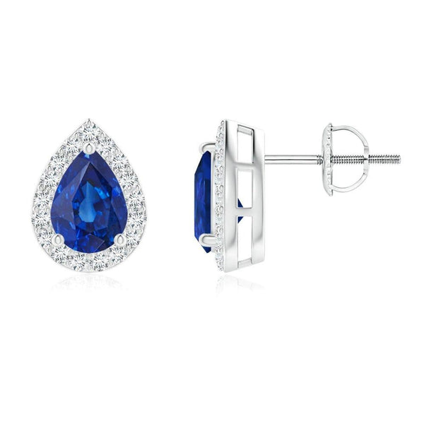 1.17 CT. Pear Shaped Sapphire Halo Stud Earrings