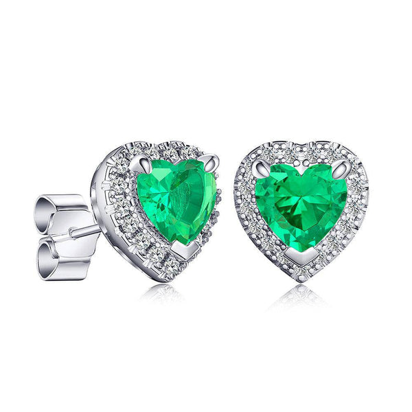 1 CT. Heart Shaped Birthstone Stud Earrings with Halo