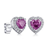 1 CT. Heart Shaped Birthstone Stud Earrings with Halo