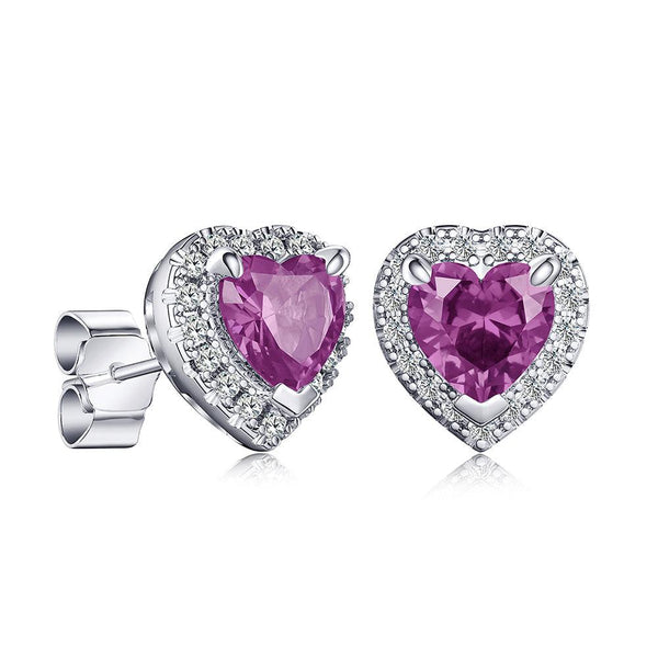 1 CT. Heart Shaped Birthstone Stud Earrings with Halo