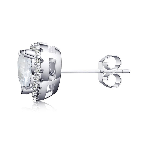 1 CT. Heart Shaped Birthstone Stud Earrings with Halo