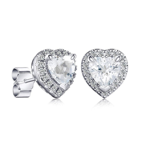 1 CT. Heart Shaped Birthstone Stud Earrings with Halo
