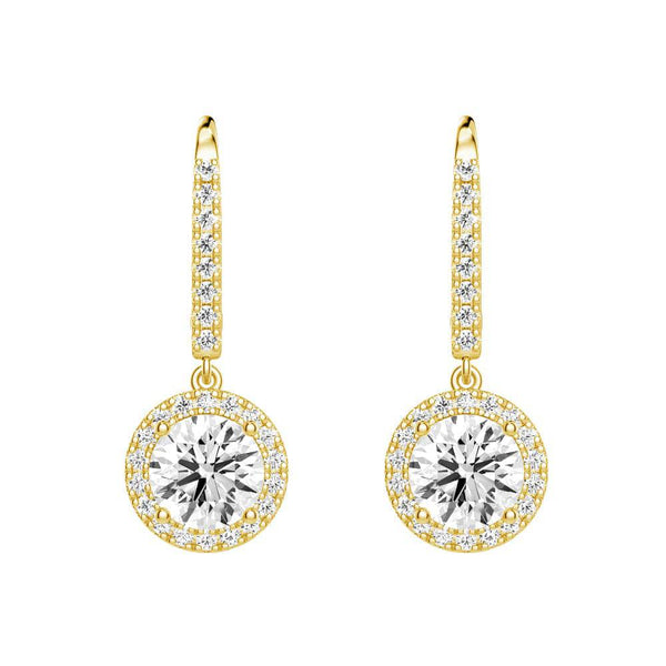 2.34 ctw Round Moissanite Pavé Halo Drop Earrings