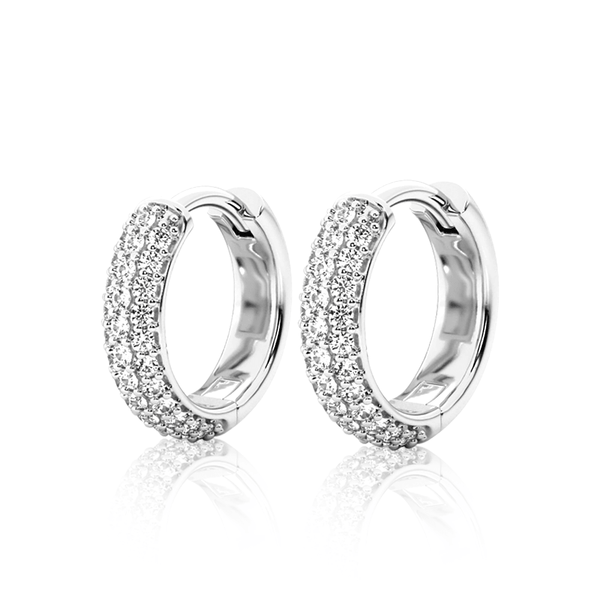 Round Three Row Pave Hoop Earrings Pavé Moissanite Hoop Earrings
