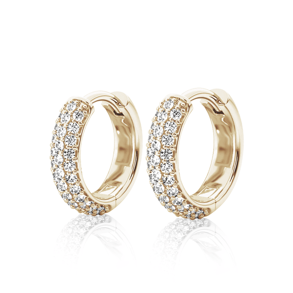 Round Three Row Pave Hoop Earrings Pavé Moissanite Hoop Earrings