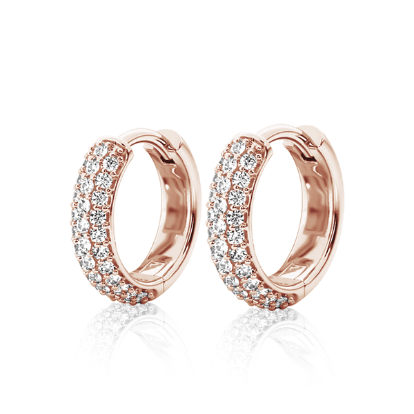 Round Three Row Pave Hoop Earrings Pavé Moissanite Hoop Earrings