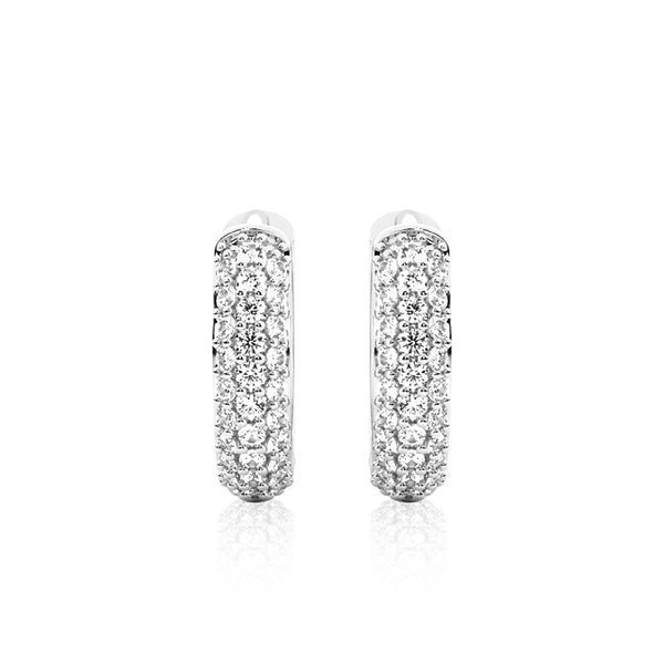 Round Three Row Pave Hoop Earrings Pavé Moissanite Hoop Earrings
